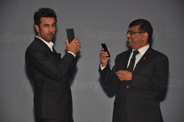 Mr. Sunil Dutt and Mr. Ranbir Kapoor at the launch of BlackBerry Z10