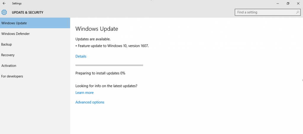 Windows 10 Anniversary update