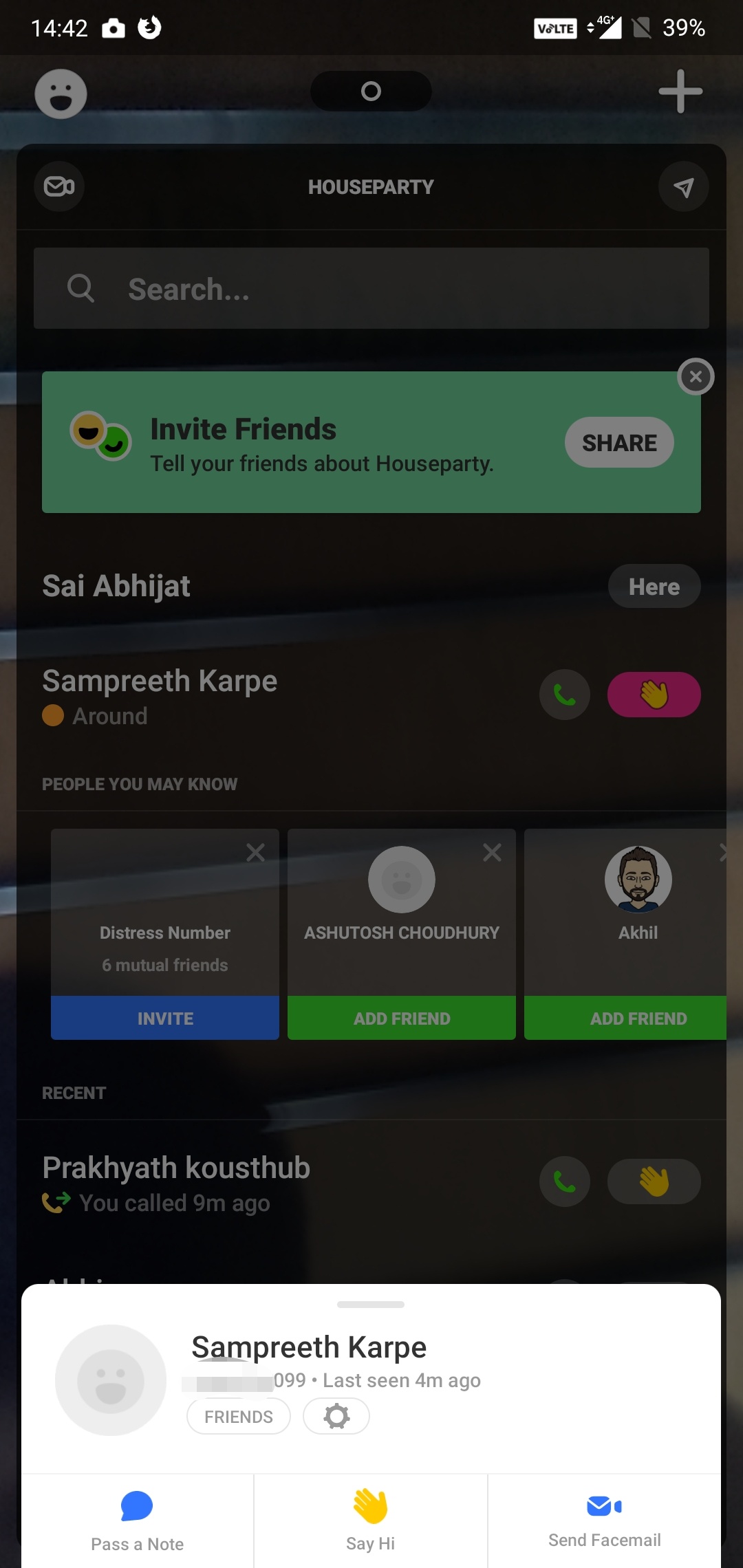 Houseparty app screen