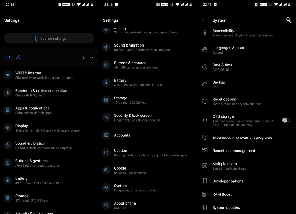 OnePlus 7 Pro Developer Options