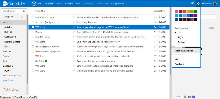 outlook.com email settings for gmail